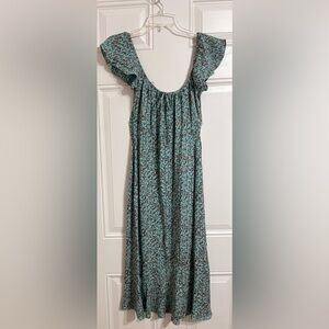 Diane Von Furstenberg 100% Silk Slip Dress 4 Green Floral Ruffle Sleeve Feminine